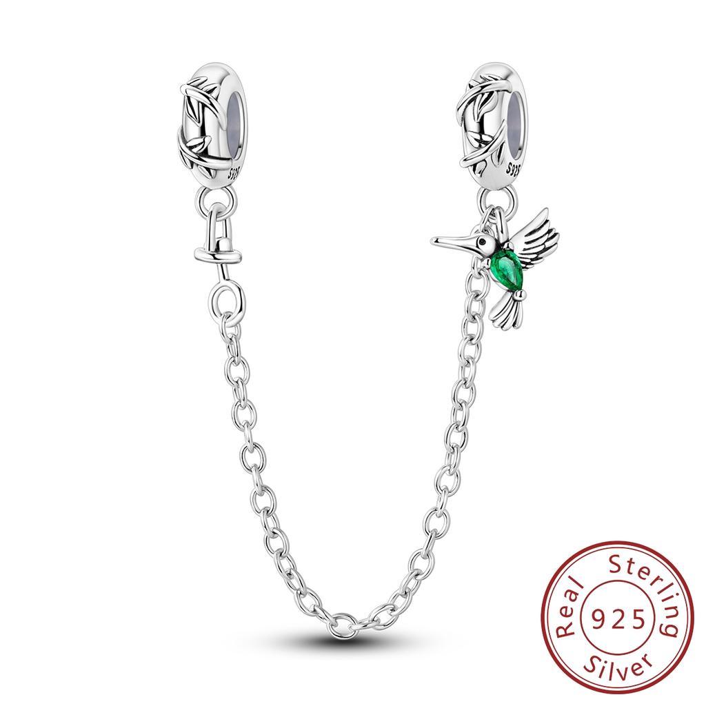 Copper Hummingbird Rubber Stopper Safety Chain Fit Original Bracelet Charm Beads Necklace Female Jewelry