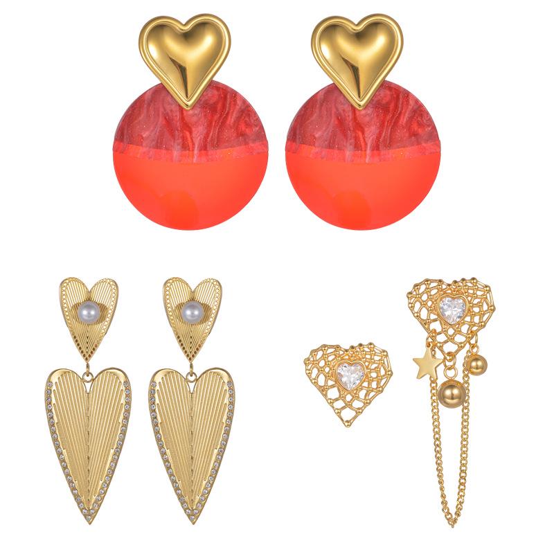 

High-End Minimalist Stainless Steel Heart and Acrylic Round Pendant Earrings