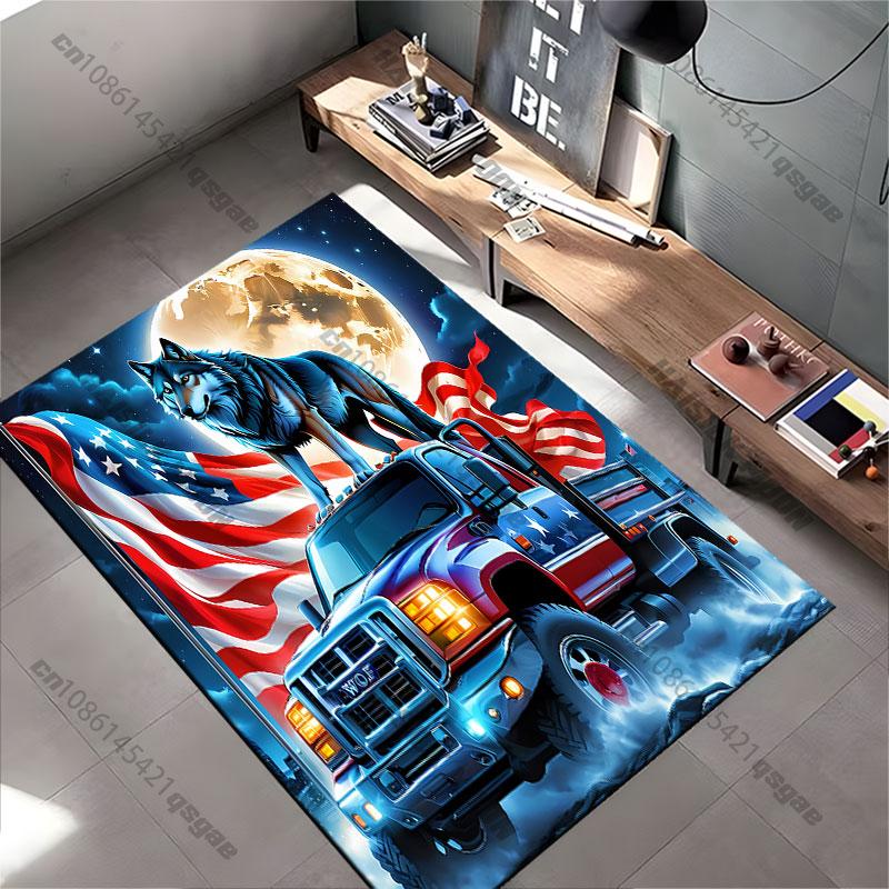 Patriotic wolf truck moonlight carpet Yoga living room room decor children's crawling mat doormat area rug games mat