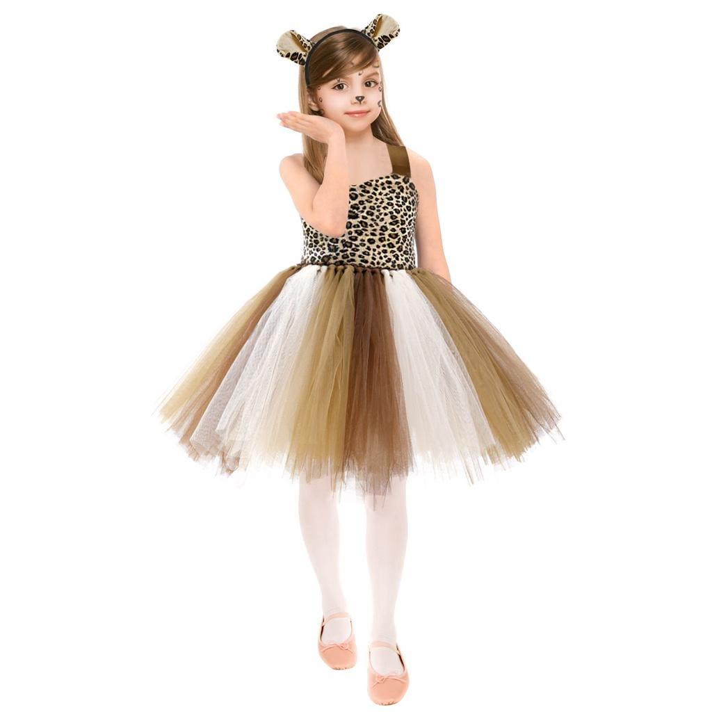 Girl Animal Dress Cosplay Giraffe Tiger Halloween Costume Kids Set Outfit