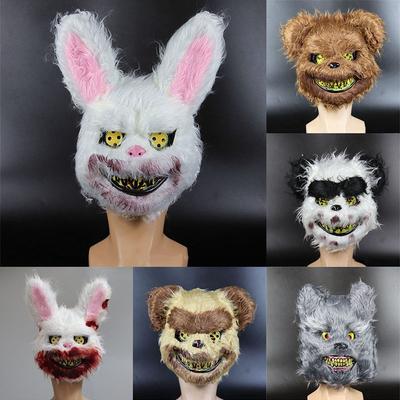 Conejo Fantasma Espeluznante Oso Cabeza Sangrienta Aterradora Mascarilla de Halloween Máscara de Asesino Máscara para Adultos