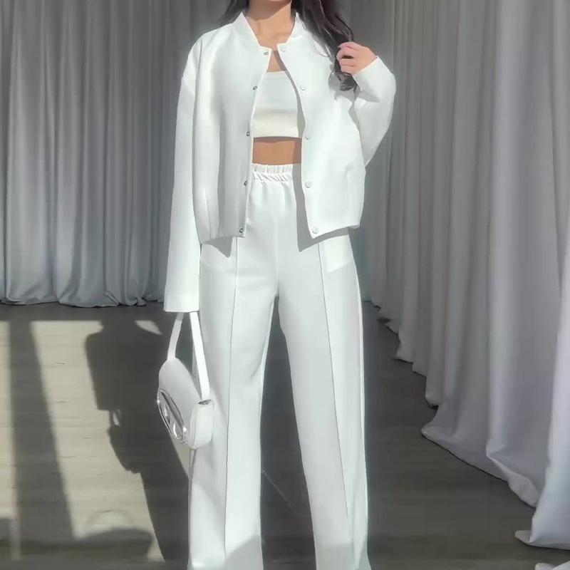 European and American Cross-border Women's Clothing 2025 Autumn and Winter New Fashion Button Loose Jacket Comfortable Versatile Casual Pants Set