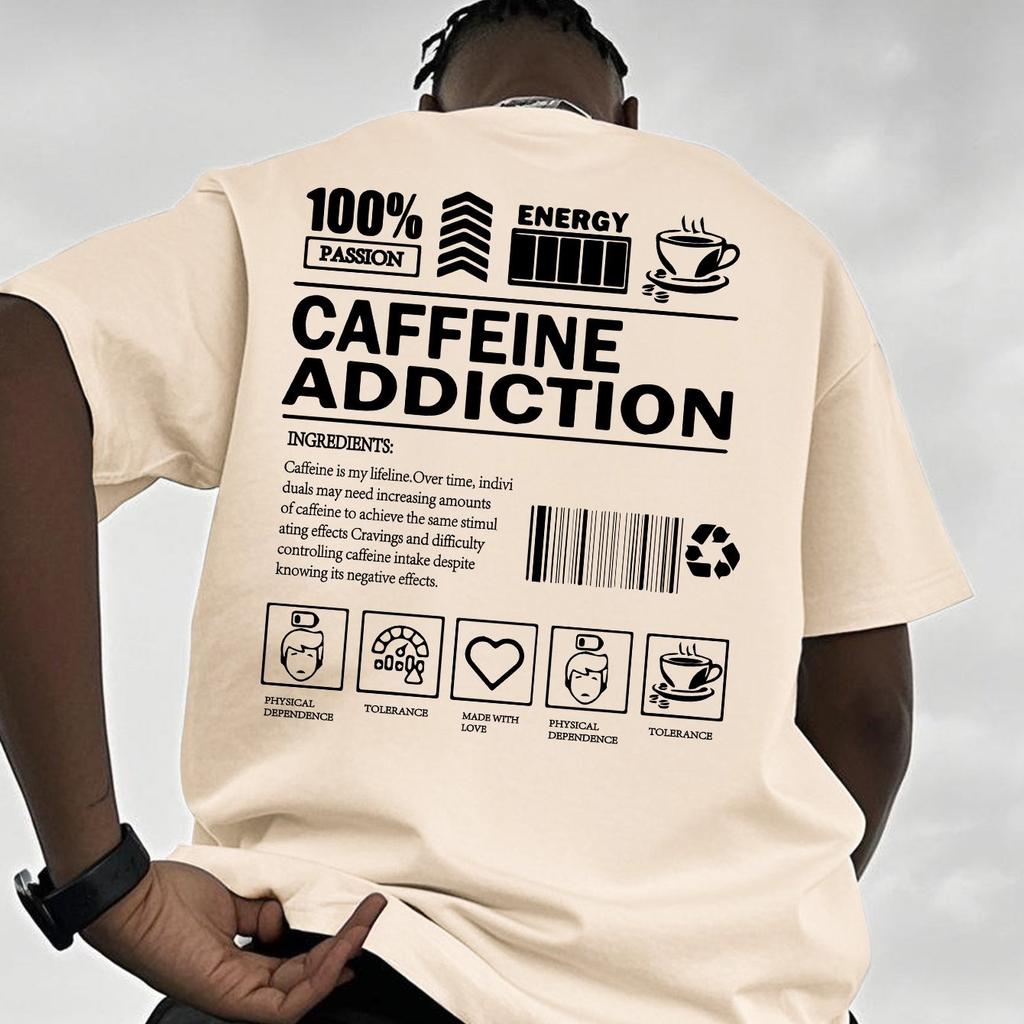 MenS Cotton Caffeine Addiction Graphic TShirt Casual Summer Short Sleeve Tee Barcode Coffee Cup Loose Fit Perfect Attire