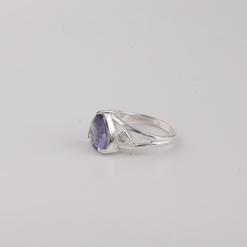 Natural Iolite Gemstone 925 Sterling Silver Wedding Jewelry Triangle-Cut Pretty Ring For Women CZR-17-9