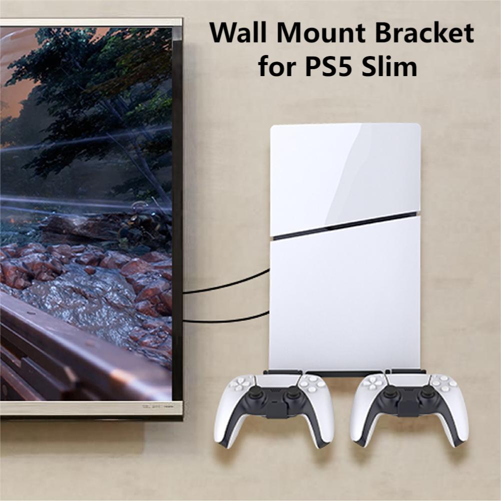 Soporte de Pared para Consola de Juegos para PS5 Slim Soporte Ahorrador de Espacio Soporte para Almacenamiento de Mando para Accesorios de Playstation 5 Slim