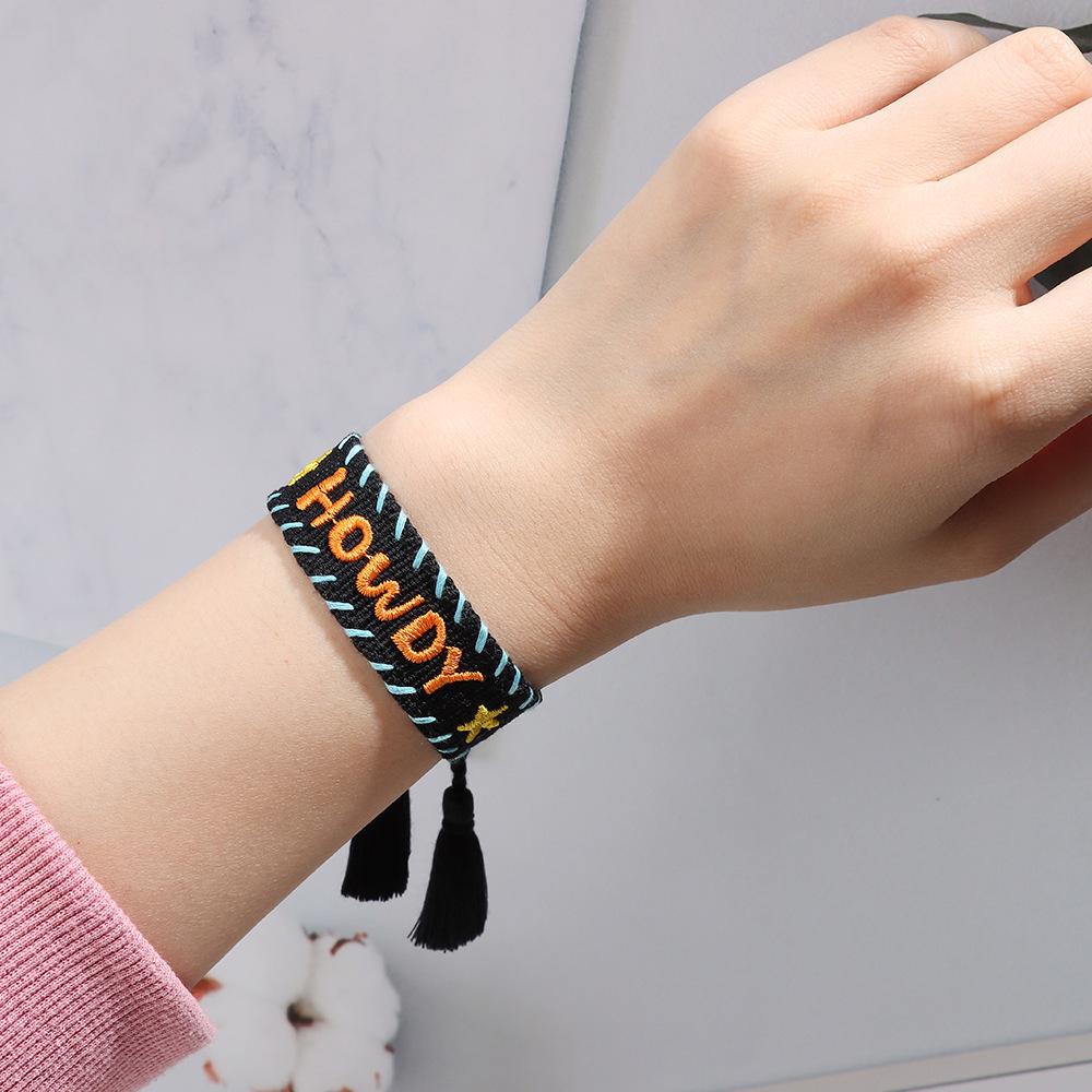 European-American Style Handwoven Lace Bracelet - Women's Fashion, Adjustable Letter Design