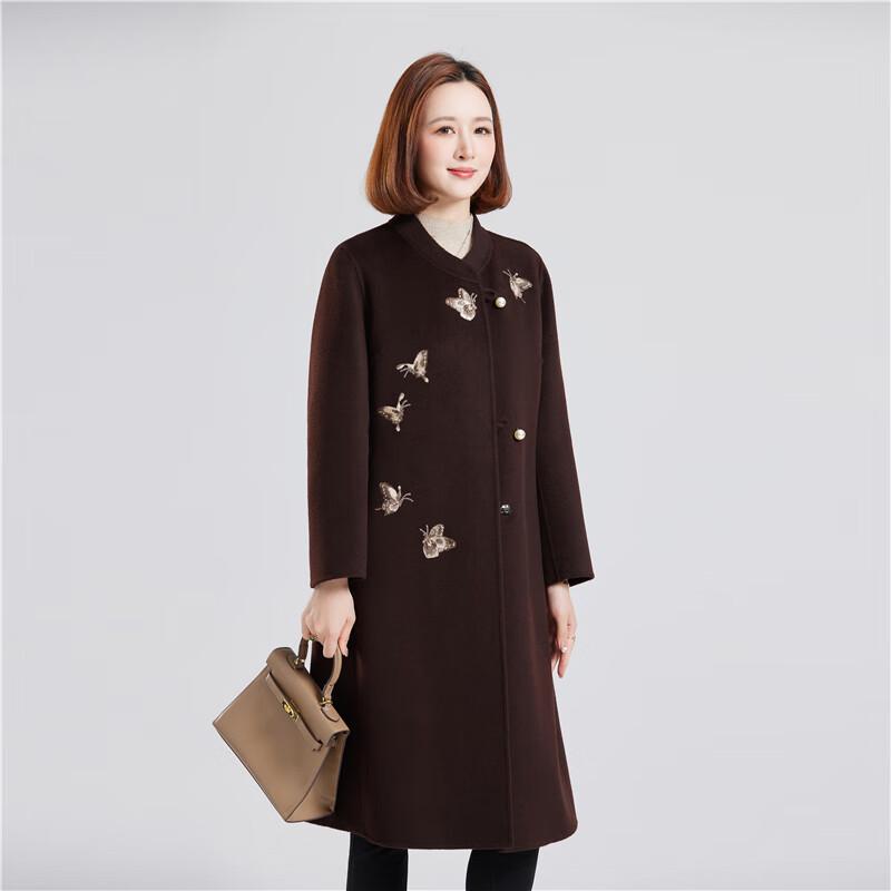 

Женское пальто нового китайского стиля из 100% чистой шерсти с вышивкой, двустороннее L