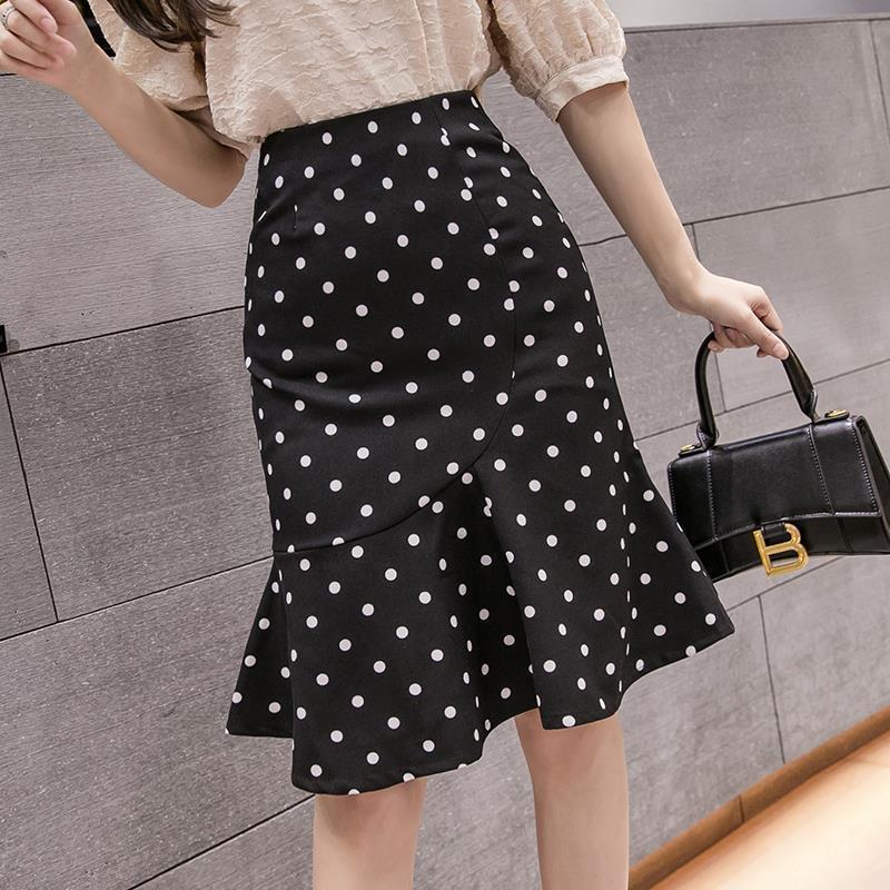 Woman's Half-Length Pleated Wrap The Buttocks Skirt Lace Medium Length Split Fishtail Skirts Spring and Autumn