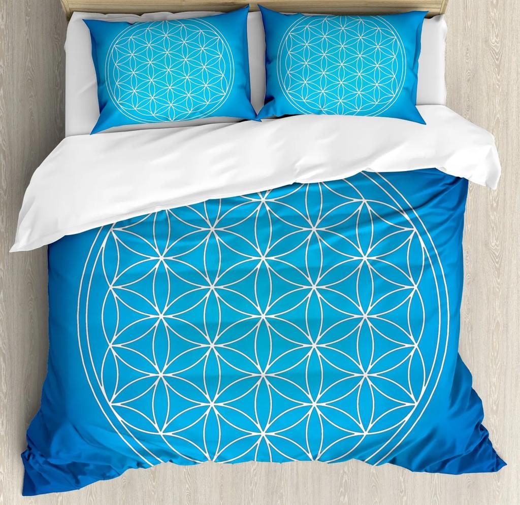 Flower of Life Duvet Cover Dark Blue with Geometry Print Quilt Cover for Children Teens Adults for Bedroom Decoration Queen Size