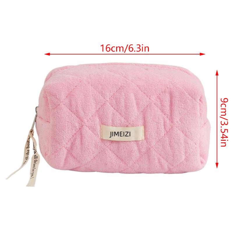 Cute Plush Diamond Lattice Cosmetic Bag Girl Pencil Case High Capacity Portable Storage Bag Toiletry Bag Student Stationery Gift