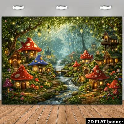 2D Magical Mushroom Fairy Forest Backdrop Photography Background