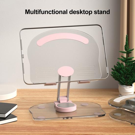 Soporte para Tablet de Acrílico Transparente Rotación de 360 Grados Altura Ajustable Soporte para Tablet Universal Plegable Soporte de Escritorio Accesorios para Tablet