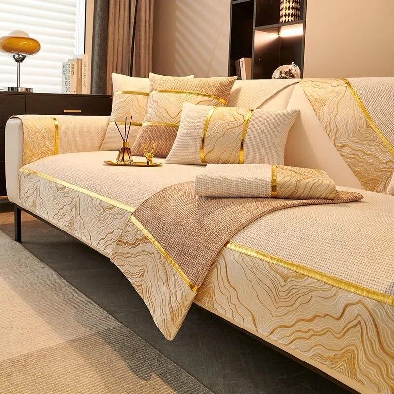 Chenille Solid Color Splicing Pattern Edges Sofa Cover Thicken Sofa Cushion Anti-slip Four Seasons Couch Cushion for Living Room