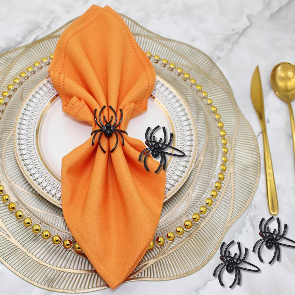 Halloween Spider Napkin Rings Metal Alloy Napkin Holder Rings Serviette Buckle Ring for Halloween Party Kitchen Dinner Table Decorations (Black)