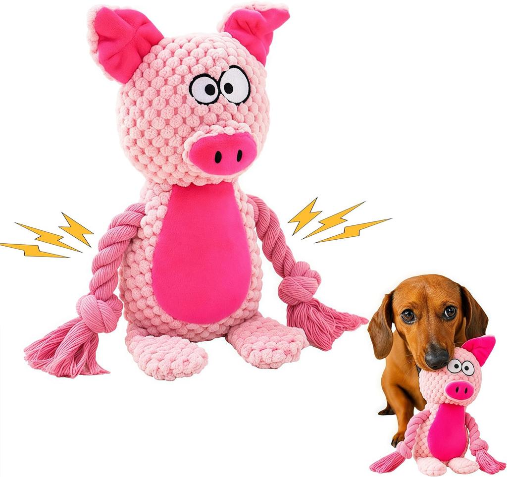 Plush Flamingo Dog Toys Squeaky Stuffed Animal with Rope Legs Interactive Chew Toy Accompanying for Small Medium Dogs Pet Toys