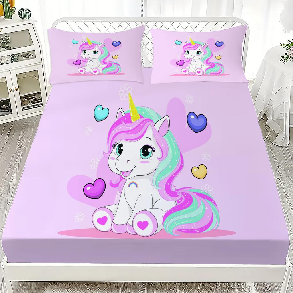 Set Cearceafuri cu Elastic 3D Model Unicorn Set de Pat Drăguț Imprimate cu 1/2 Fețe de Pernă Personalizate Pentru Băieți și Fete Decor Copii