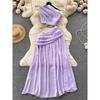 Off-the-Shoulder Hollow-out French Style Diagonal Collar Waist-Tight Chiffon Dress