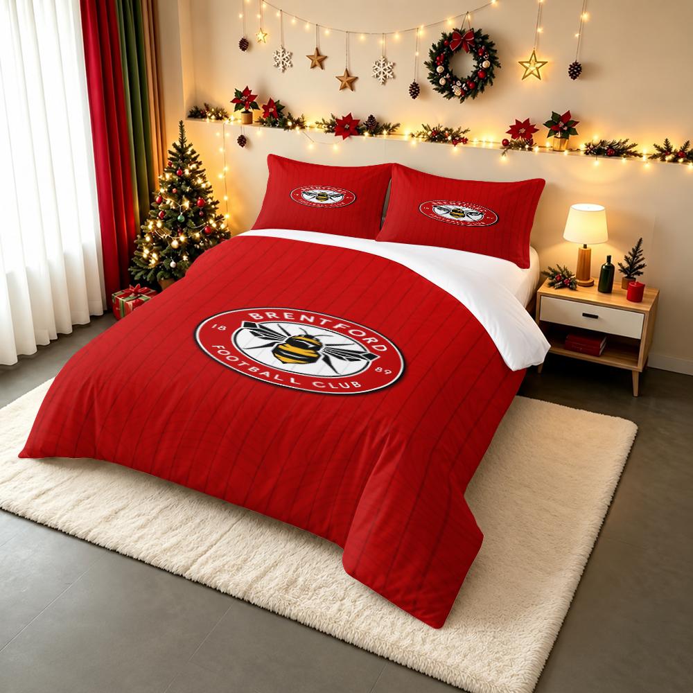 Brentford FC Bee Crest Bedding set (1 duvet cover, 2 pillowcases, duvet not included), Red 1889 Football Club Emblem Art Print