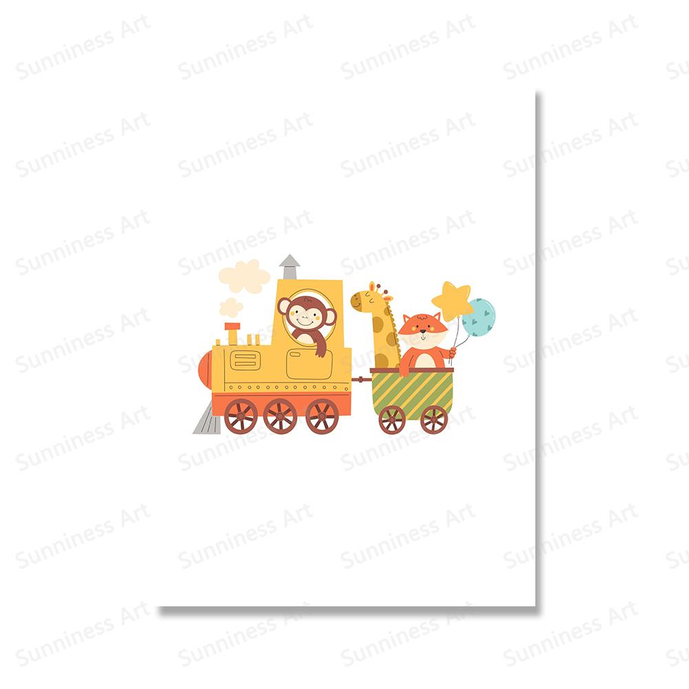 Train Animals Monkey Rabbit Giraffe Lion Nursery Wall Art Canvas Painting Nursery Poster And Print Wall Pictures Kids Room Decor