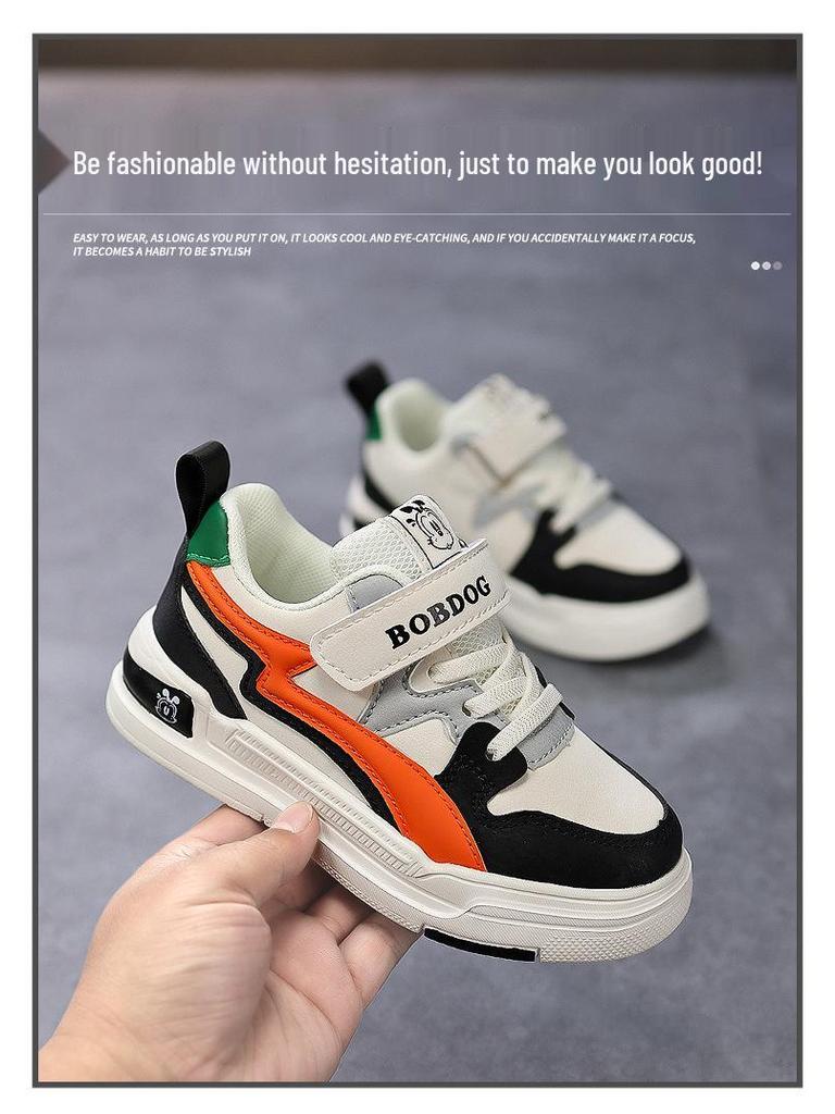 Babu Dou Kids' Waterproof Leather Sports Shoes - Shock Absorbing, Breathable, Non-Slip Velcro Sneakers for Middle & Big Kids