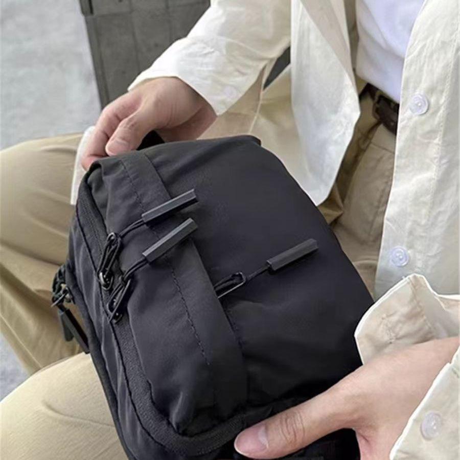 Geantă pătrată mică din pânză Oxford, neagră, geantă nouă, ușoară, casual, cu buzunare multiple, pentru bărbați și femei