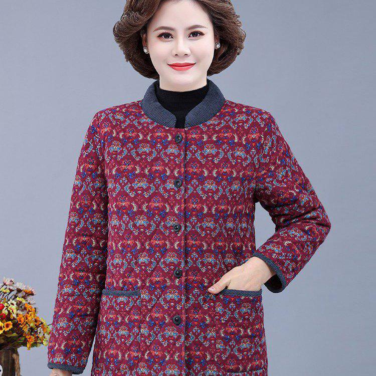Lightweight Stand Collar Cotton Padded Jacket for Elderly Women - Winter Outerwear