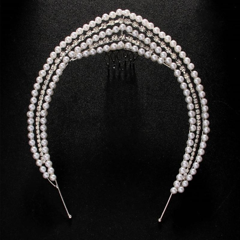 Glinting Rhinestones Headband Luxurious Pearls for Pageant Prom Bridal Wedding Bridal Wedding Hair Accessories