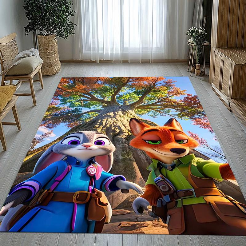 Cartoon Zootopia Judy Nick Living Room Non-Slip Area Rug Soft Carpet for Bedroom Kids Playroom Sofa,Home Decor Doormat Gift