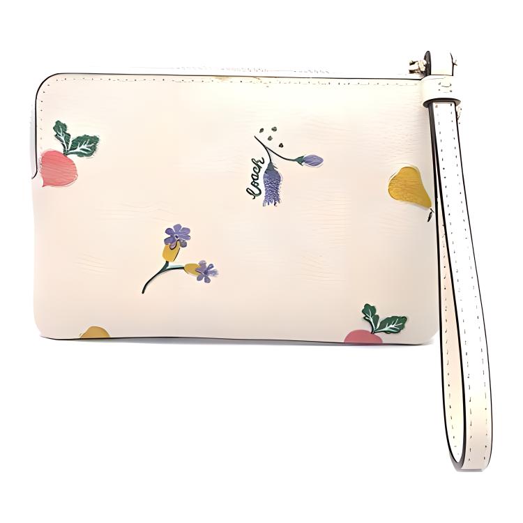 Coach Boxed 16 Vegetable Print Wristlet Coin Purse With Bag Charm Gift Set Women Wristlet White C8331-IMCAH
