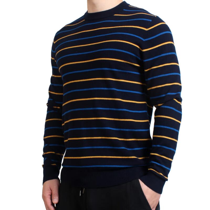 YAYUN Men's Striped Crew Neck Wool Sweater