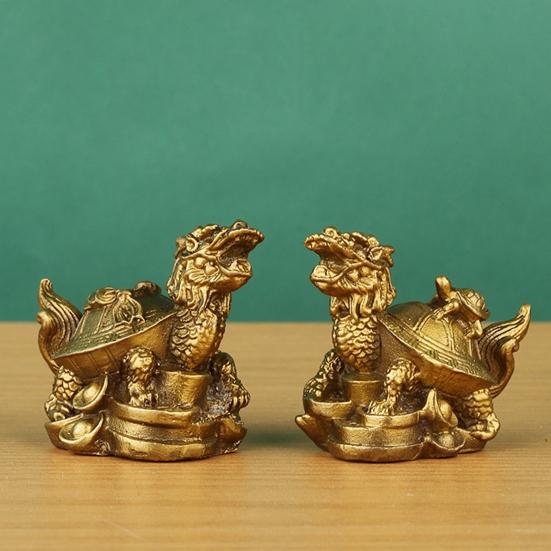 Brass Turtle Figurine On Coins for Wealth And Blessings Polished Metal Tortoise Ornament for Home Office Desk Decor Feng Shui Gift for Prosperity And