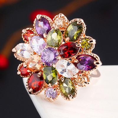 Lady's Alloy Ring Fashion Women Weding Colorful Flower Statement MIT
