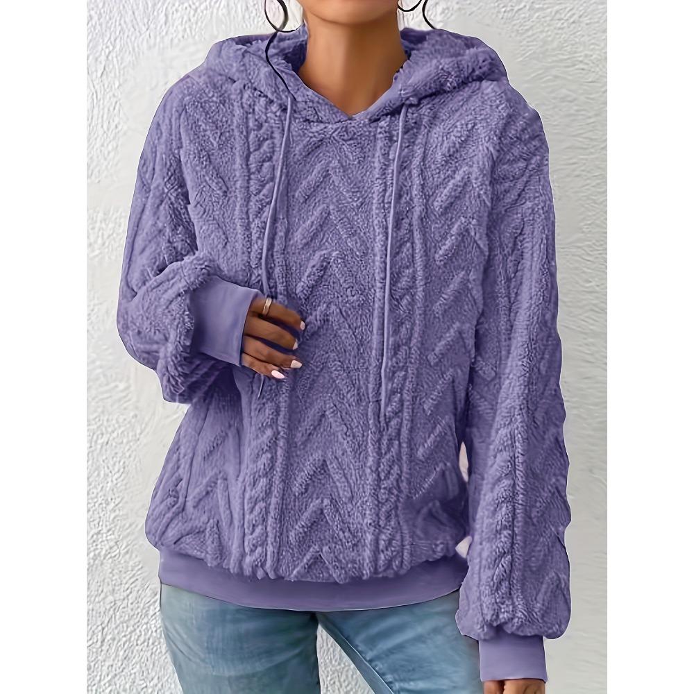 Felpa con cappuccio in pile accogliente da donna, calda, larga, maniche lunghe, tinta unita grigio, pullover casual, pullover invernale casual con cappuccio