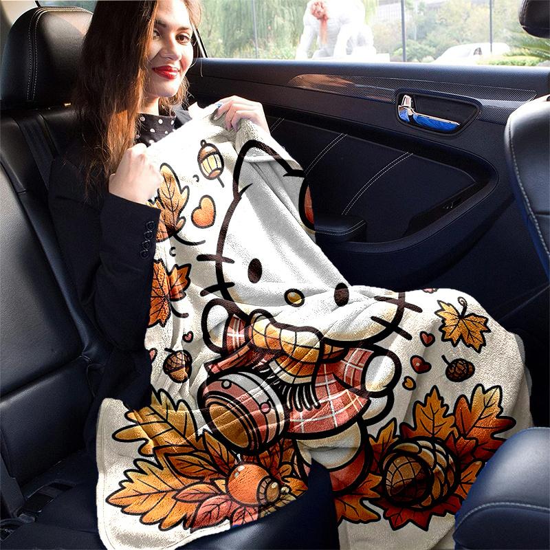 1pc Hello Kitty's Cozy Autumn Adventure Blanket, Soft and Warm Home Decorative Throw Blanket for All Seasons, Living Room, Travel, Camping, Car Blanke