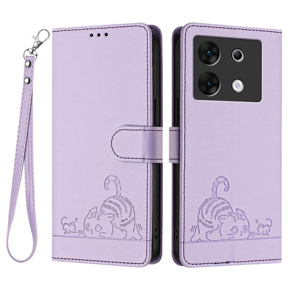 

For Infinix Zero 30 5G Case with Strap RFID Blocking Leather Wallet Phone Cover Cat Mouse Pattern Purple