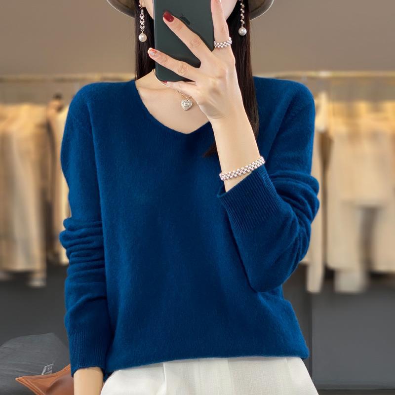 2024 A/W Women's V-Neck Loose Wool & Cashmere Sweater - Soft, Versatile Knit