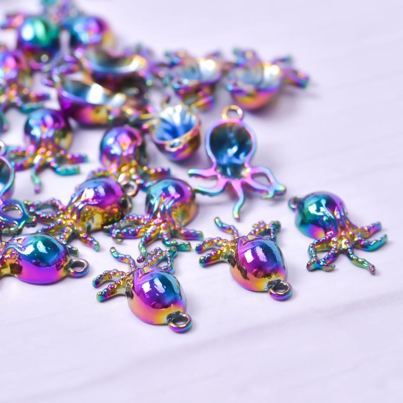 6Pcs Marine Organism Rainbow Colored Octopus Shark Charms For Jewelry Making Supplies Diy Keychain Earrings Accessories Pendants