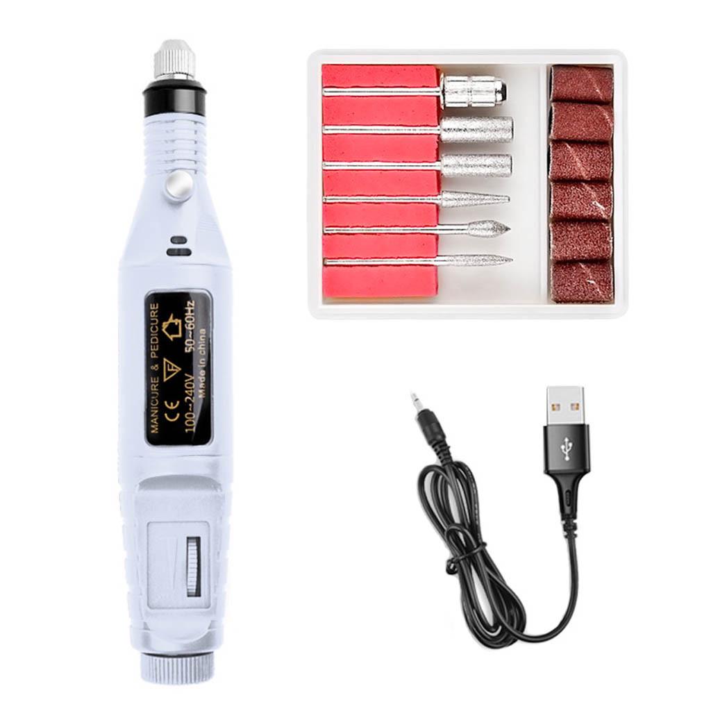 Portable USB Electric Nail Drill Machine with Multiple Drill Bits and Sanding Bands for Manicure and Pedicure Nail Care Tool Kit