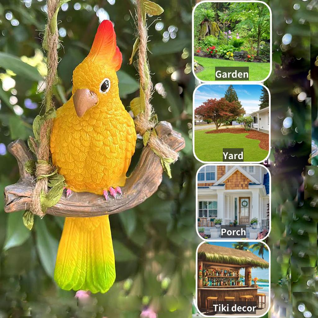 Hanging Parrot Resin Decor Outdoor Tiki Bar Statue Ornaments Tropical Bird Figurine for Garden Tree Plant Patio Lawn Yard Porch