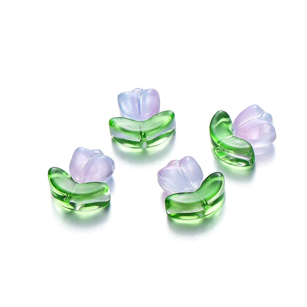 10/20Set Tulips Flower Lampwork Beads Multicolor Glass Flora Beads Multicolor Loose Beads for DIY Bracelets Jewelry Making