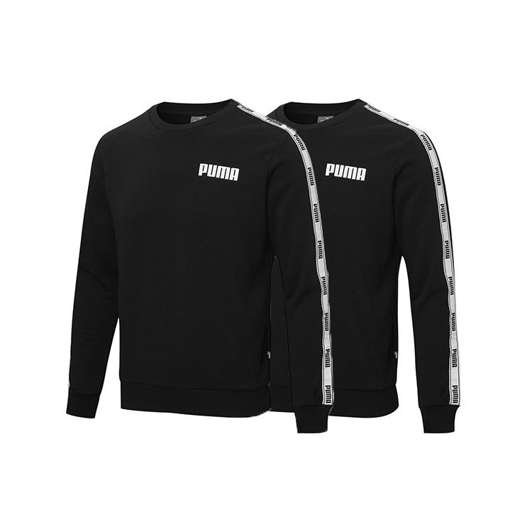 Puma Logo Print Loose Fit Crew Neck Sweatshirt Men Tops Black 587028-01