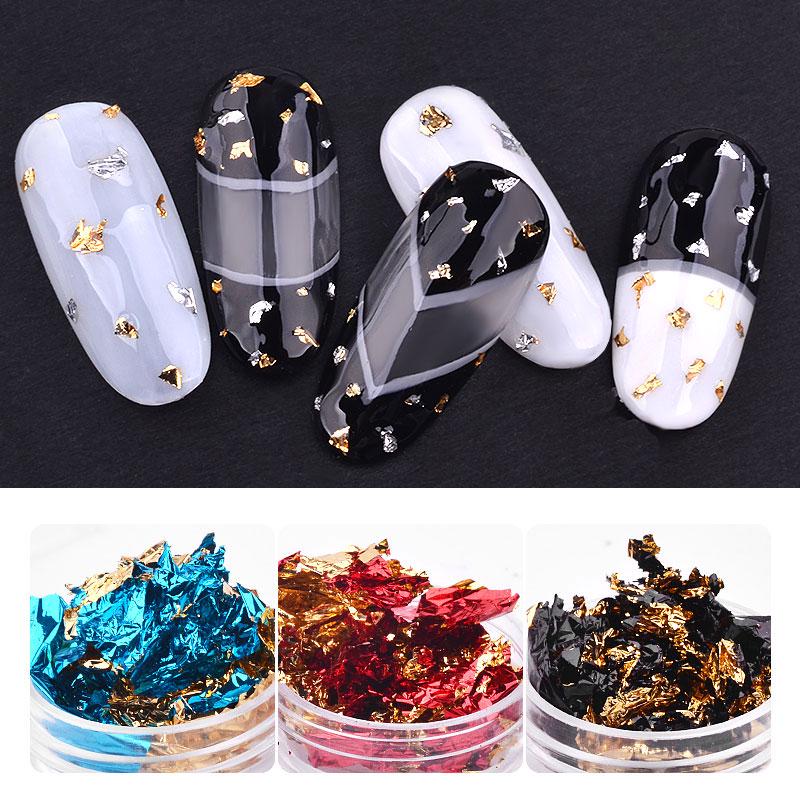 Nail Art barevné třpytivé hliníkové fólie 3D Flake Sticker UV Gel Polish Full Cover Laser Paillette