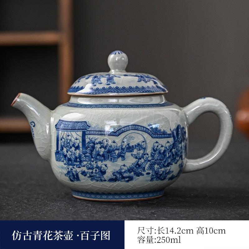 250ml Blue and White Porcelain Handmade Teapot Household Thousands of Miles Teapot Jingdezhen Pot Tea Making Kettle Teaset Gifts