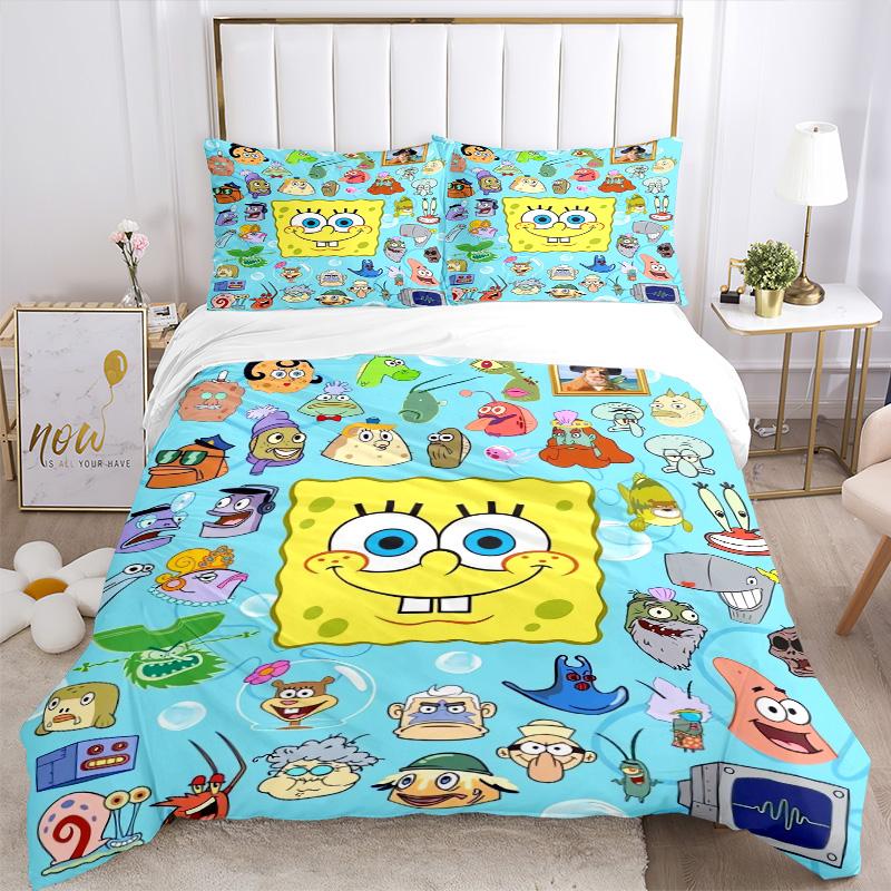Spongebob Squarepants Characters Print 3Pcs Bedding Setduvet Cover With 2 Bedropillowcase Home Birthday Gift