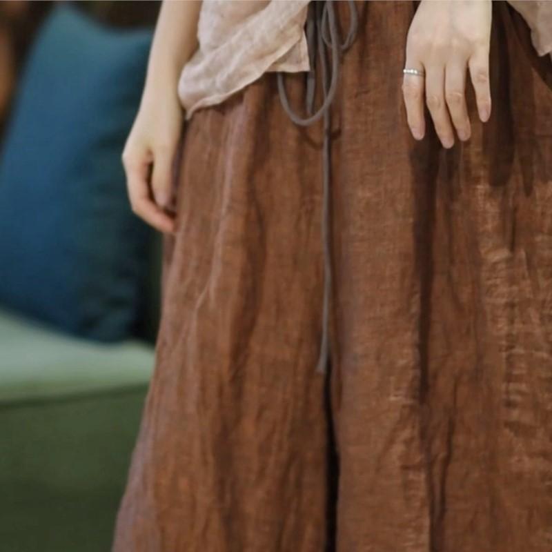 Johnature Pantaloni cu dungi pentru femei Talie elastică Culoare solidă Pantaloni de toamnă Largi Curea Stil chinezesc Pantaloni lungi pentru femei