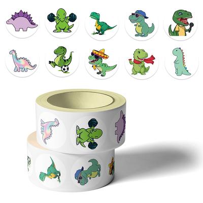 500PCS Dinosaur Stickers Rolls Cute Office Supplies Incentives Animals Round Sticker Waterproof Vinyl Aesthetic Decals for Class