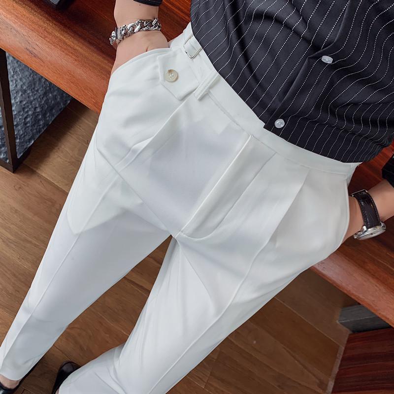 Men's Slim Fit British Business Casual Trousers - Korean Fashion Style, Solid Color, Naples Straight Leg.