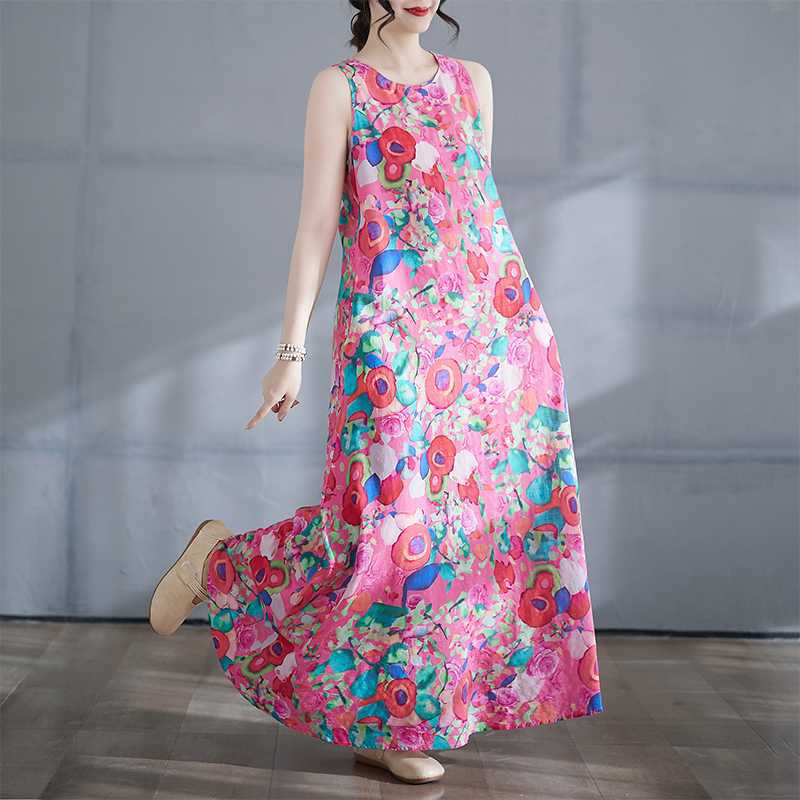 New Bohemian Long Dress - Summer New Style Fitted and Expanded Sleeveless Round Neck Printed Dress
