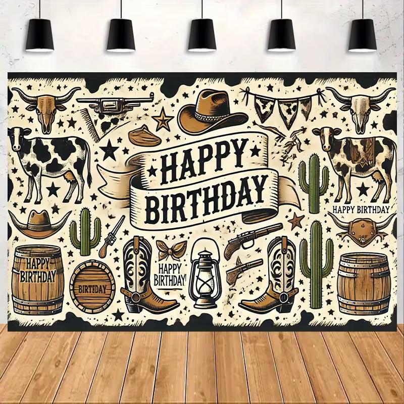 2D Cowboy Birthday Photography Background Cloth Western Wild West Themed Party Backdrop