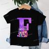 Clothes Child Girl KPop Demon Hunters Letters T-shirt for Children Cartoon Girls Boys Cotton Tee A-Z 26 Alphabet Kids Clothes
